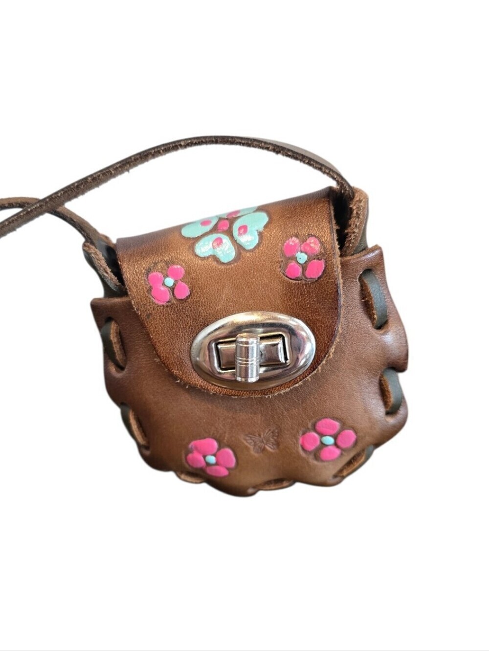 Boho Hand Tooled Mini Brown Leather Crossbody Bag